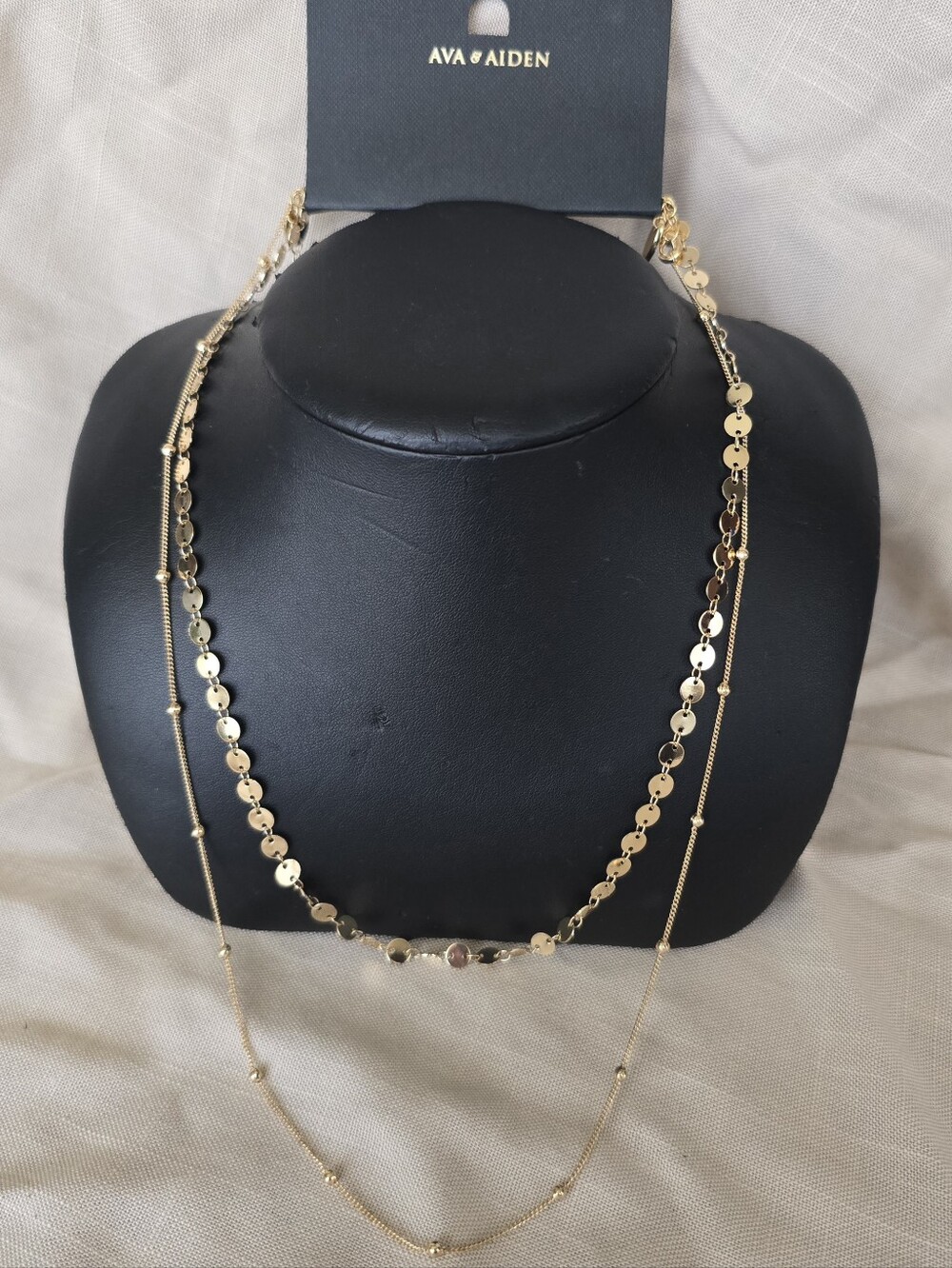 Ava & Aiden Double Layer Gold Disc and Bead Necklace